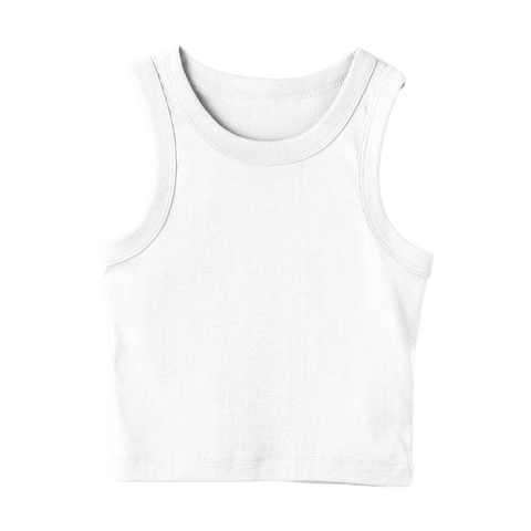 Malibu Tank, custom cropped fitted tank top with wide straps in Opal White color