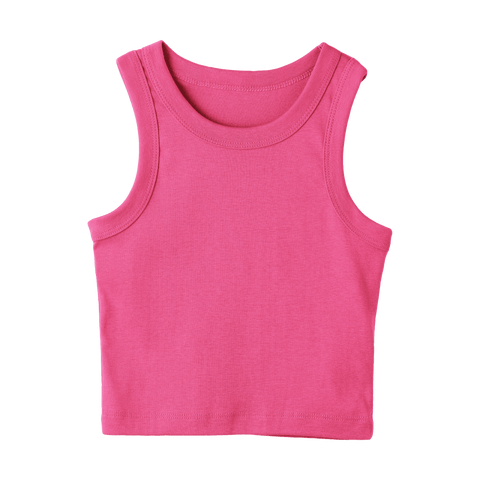 Malibu Tank, custom cropped fitted tank top with wide straps in Pinki Minaj color