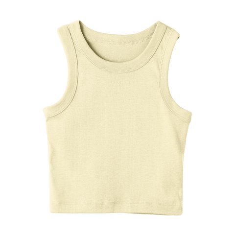 Malibu Tank, custom cropped fitted tank top with wide straps in Sandy Chic color