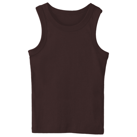 Malibu Tank, custom full-length fitted tank top with wide straps in Latte Love color