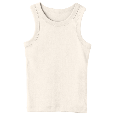 Malibu Tank, custom full-length fitted tank top with wide straps in Oat Milk Please