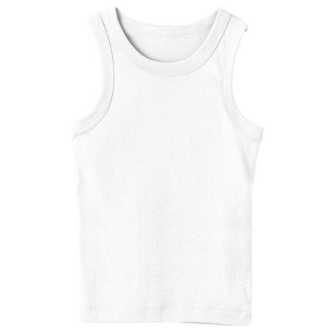 Malibu Tank, custom full-length fitted tank top with wide straps in Opal White color