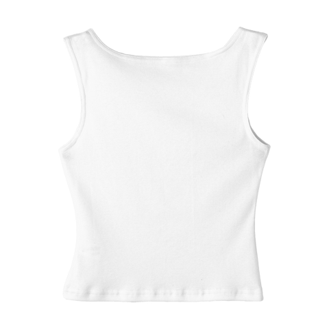 Santa Cruz Tank, custom cropped fitted tank top with boat neck in Opal White color