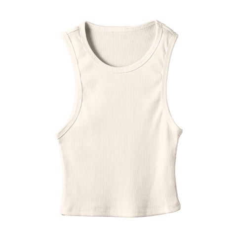 Santa Monica Tank, custom fitted cropped tank top in Oat Milk Please color