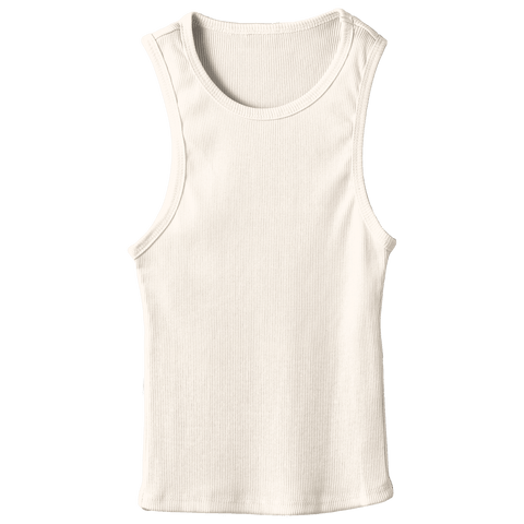 Santa Monica Tank, custom fitted full-length tank top in Oat Milk Please color