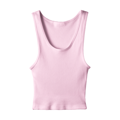 Sunset Tank, custom cropped scoop neck tank top in bb blush color