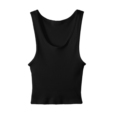 Sunset Tank, custom cropped scoop neck tank top in onyx black color