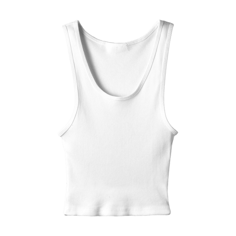 Sunset Tank, custom cropped scoop neck tank top in opal white color