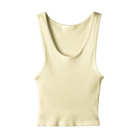 Sunset Tank, custom cropped scoop neck tank top in sandy chic color