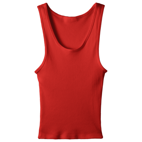 Sunset Tank, custom full-length scoop neck tank top in cherry whisper color