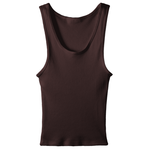 Sunset Tank, custom full-length scoop neck tank top in latte love color