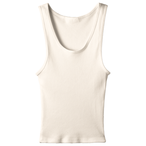 Sunset Tank, custom full-length scoop neck tank top in oat milk please color