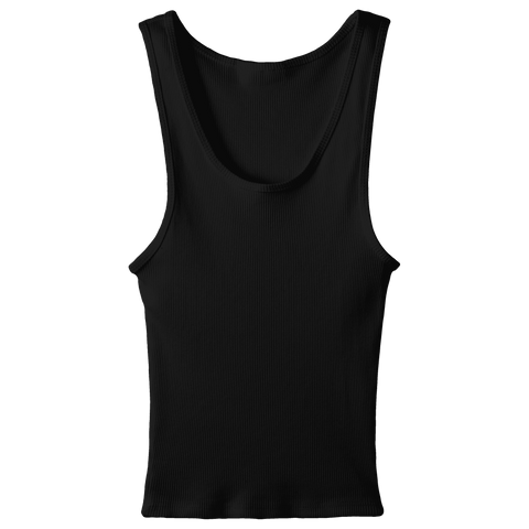 Sunset Tank, custom full-length scoop neck tank top in onyx black color