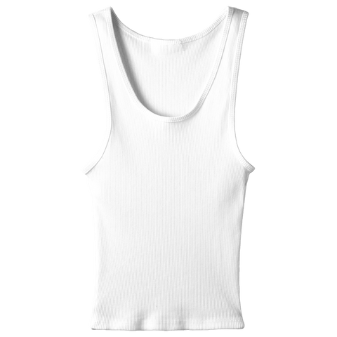 Sunset Tank, custom full-length scoop neck tank top in opal white color