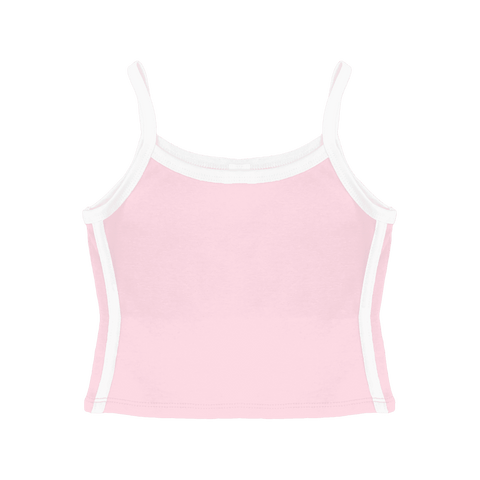 Thalia Tank, custom cropped spaghetti strap tank top with white side stripes in bb blush color