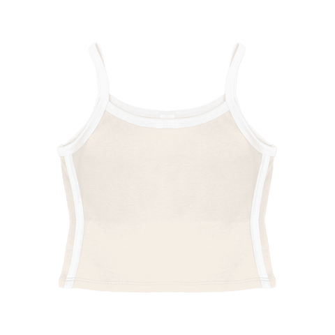 Thalia Tank, custom cropped spaghetti strap tank top with white side stripes in oat milk please color