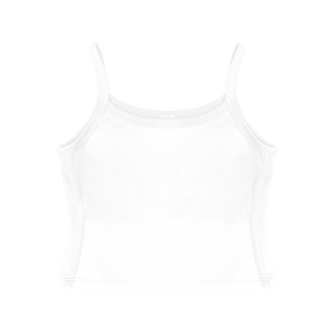 Thalia Tank, custom cropped spaghetti strap tank top with white side stripes in opal white color