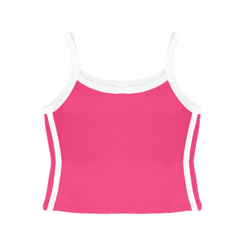 Thalia Tank, custom cropped spaghetti strap tank top with white side stripes in pinki minaj color