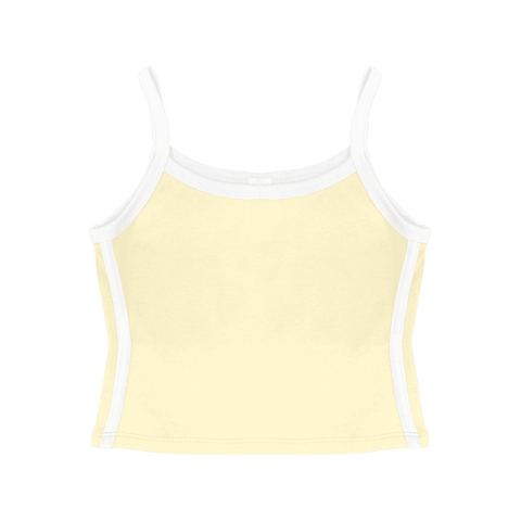 Thalia Tank, custom cropped spaghetti strap tank top with white side stripes in sandy chic color