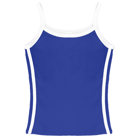 Thalia Tank, custom full-length spaghetti strap tank top with white side stripes in lazuli lover color