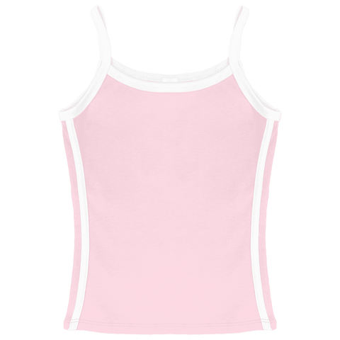 Thalia Tank, custom full-length spaghetti strap tank top with white side stripes in bb blush color