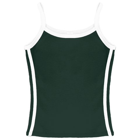 Thalia Tank, custom full-length spaghetti strap tank top with white side stripes in camp cutie color