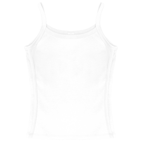 Thalia Tank, custom full-length spaghetti strap tank top with white side stripes in opal white color