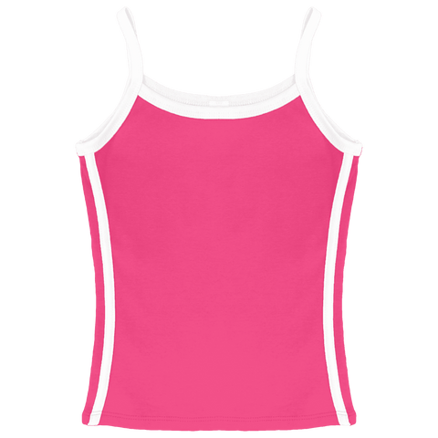 Thalia Tank, custom full-length spaghetti strap tank top with white side stripes in pinki minaj color