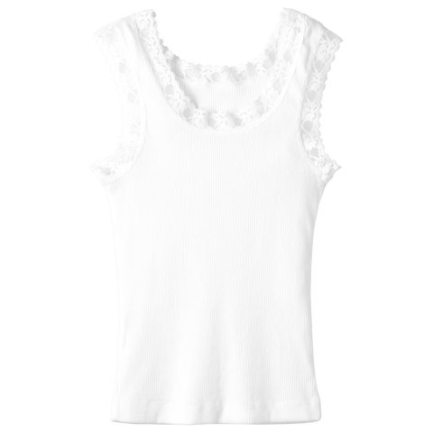 Victoria Tank, custom full-length lace tank top in opal white color