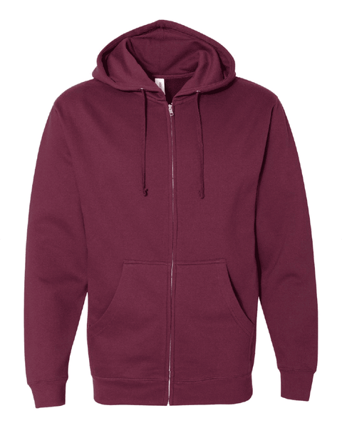 Independent Trading Co Midweight Full Zip Up Hoodie SS4500Z in Maroon